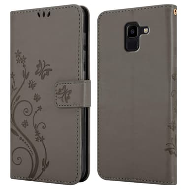 Samsung Galaxy J6 2018 lommebokdeksel Blomster (grå)
