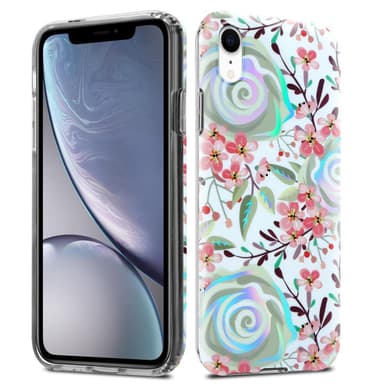 iPhone XR lommebokdeksel Blomster (hvit)