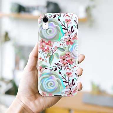 iPhone XR lommebokdeksel Blomster (hvit)