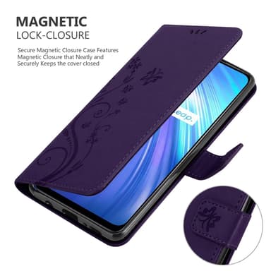 Realme 6 4G / 6s lommebokdeksel Blomster (lilla)