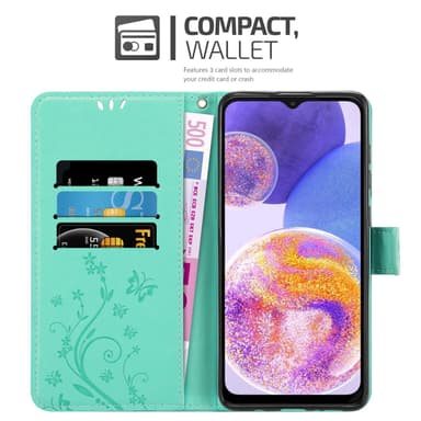 Samsung Galaxy A23 4G lommebokdeksel Blomster (turkis)