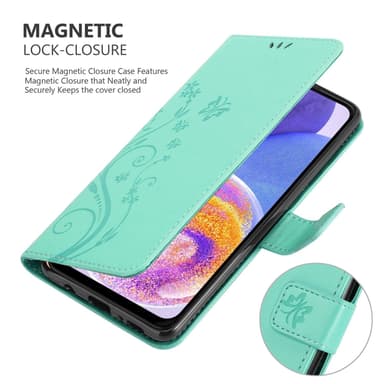 Samsung Galaxy A23 4G lommebokdeksel Blomster (turkis)