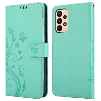 Samsung Galaxy A23 4G lommebokdeksel Blomster (turkis)