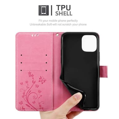 iPhone 11 PRO MAX lommebokdeksel Blomster (rosa)