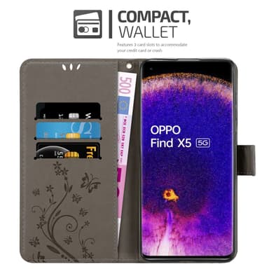 Oppo FIND X5 lommebokdeksel Blomster (grå)