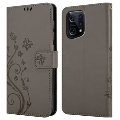 Oppo FIND X5 lommebokdeksel Blomster (grå)