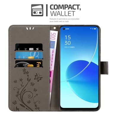 Oppo Reno6 5G lommebokdeksel Blomster (grå)