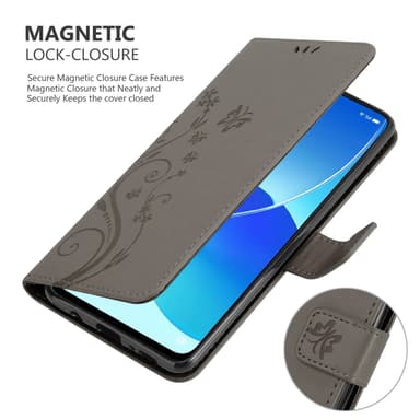 Oppo Reno6 5G lommebokdeksel Blomster (grå)