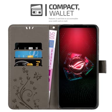 Asus ROG Phone 5 lommebokdeksel Blomster (grå)