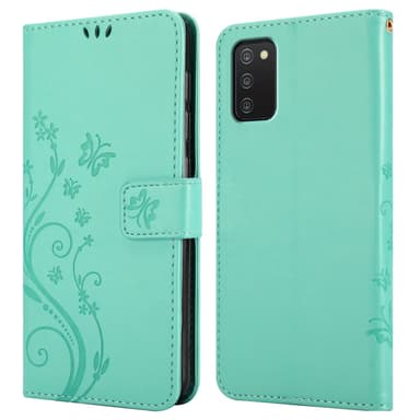 Samsung Galaxy A03s lommebokdeksel Blomster (turkis)