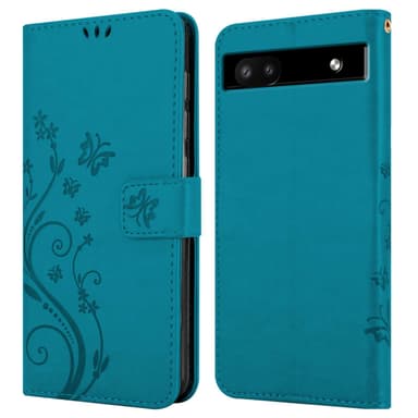 Google PIXEL 6A lommebokdeksel Blomster (Blå)