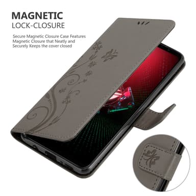 Asus ROG Phone 5 lommebokdeksel Blomster (grå)
