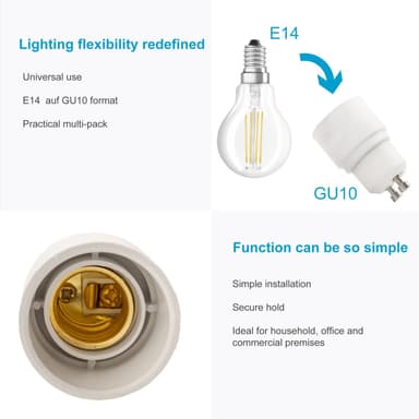 Lampeadapter for omformatering av 4x sett (E27 til G9)