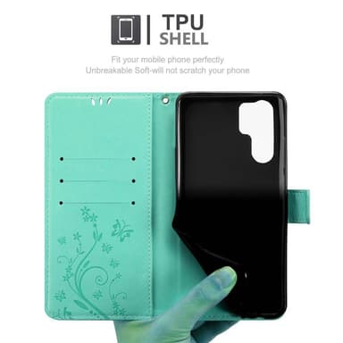 Huawei P30 PRO lommebokdeksel Blomster (turkis)