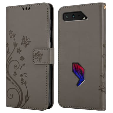Asus ROG Phone 5 lommebokdeksel Blomster (grå)