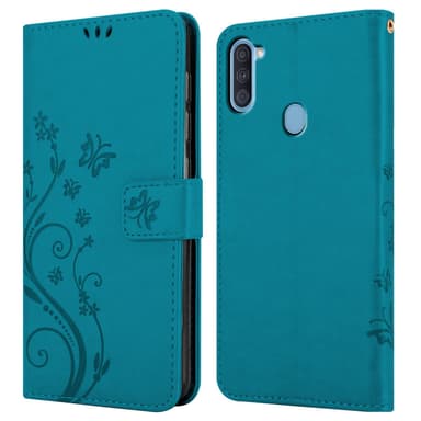 Samsung Galaxy A11 / M11 lommebokdeksel Blomster (blå)