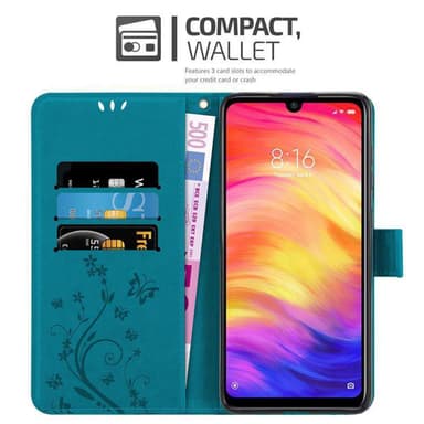 Xiaomi RedMi NOTE 7 lommebokdeksel Blomster (blå)