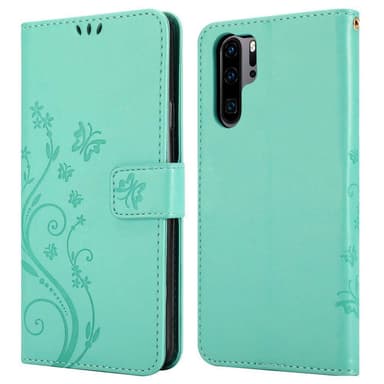 Huawei P30 PRO lommebokdeksel Blomster (turkis)