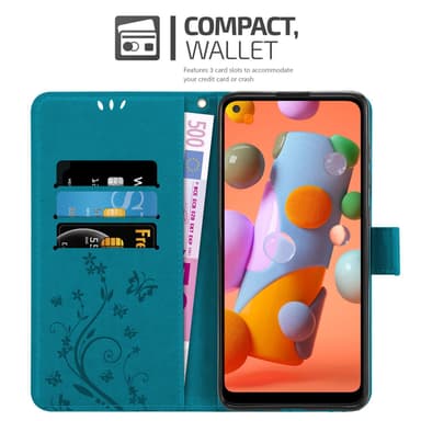 Samsung Galaxy A11 / M11 lommebokdeksel Blomster (blå)