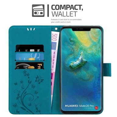 Huawei MATE 20 PRO lommebokdeksel Blomster (blå)