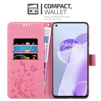 OnePlus 9RT 5G lommebokdeksel Blomster (rosa)