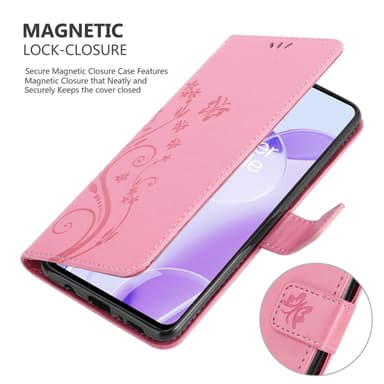OnePlus 9RT 5G lommebokdeksel Blomster (rosa)
