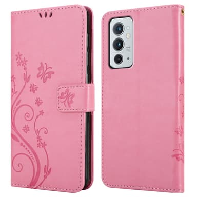 OnePlus 9RT 5G lommebokdeksel Blomster (rosa)