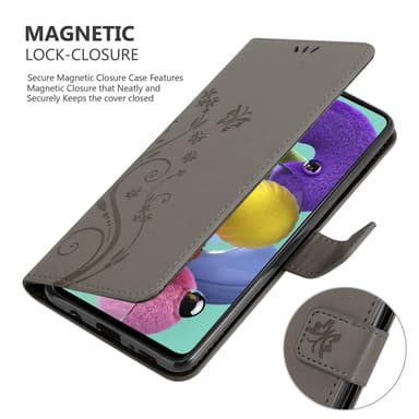 Samsung Galaxy A51 5G lommebokdeksel Blomster (grå)