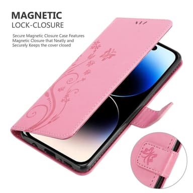 iPhone 14 PRO lommebokdeksel Blomster (rosa)