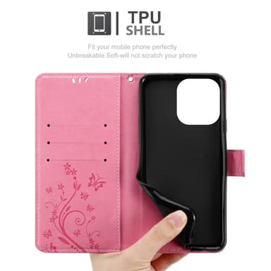 iPhone 14 PRO lommebokdeksel Blomster (rosa)