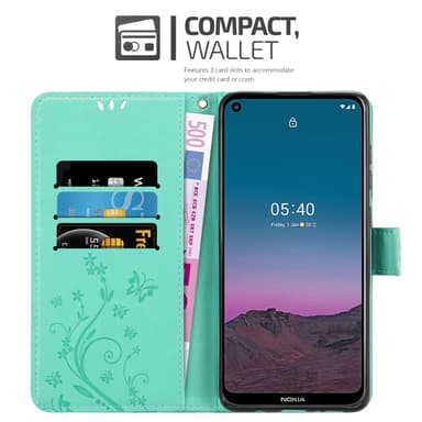 Nokia 5.4 lommebokdeksel Blomster (turkis)