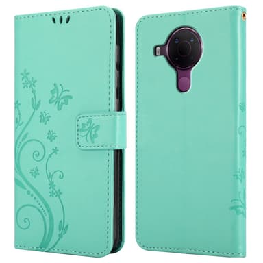 Nokia 5.4 lommebokdeksel Blomster (turkis)
