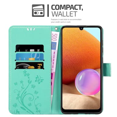 Samsung Galaxy A32 4G lommebokdeksel Blomster (turkis)
