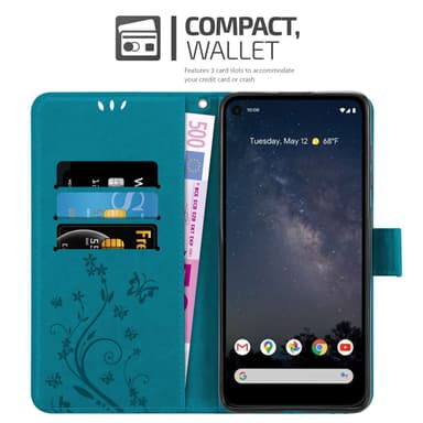 Google PIXEL 4A 5G lommebokdeksel Blomster (Blå)