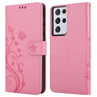 Samsung Galaxy S22 ULTRA lommebokdeksel Blomster (rosa)