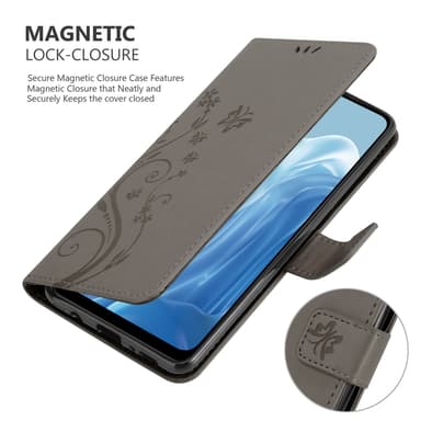 Realme 7 5G lommebokdeksel Blomster (grå)