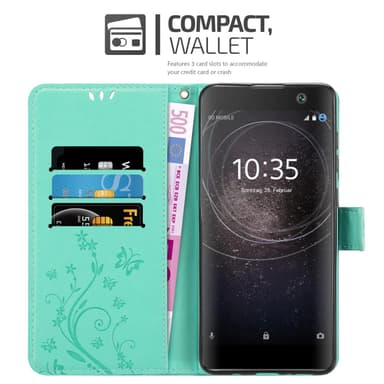 Sony Xperia XA2 lommebokdeksel Blomster (turkis)