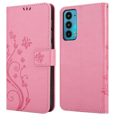 Motorola EDGE 20 lommebokdeksel Blomster (rosa)