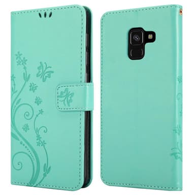Samsung Galaxy A8 2018 lommebokdeksel Blomster (turkis)