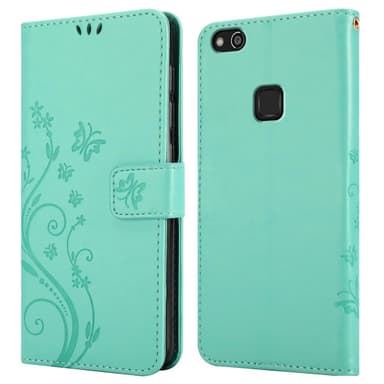 Huawei P10 LITE lommebokdeksel Blomster (turkis)
