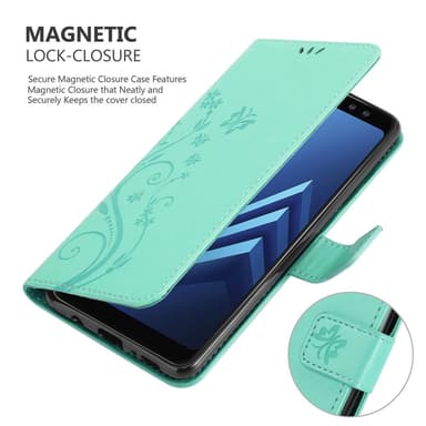 Samsung Galaxy A8 2018 lommebokdeksel Blomster (turkis)