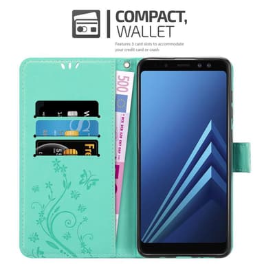 Samsung Galaxy A8 2018 lommebokdeksel Blomster (turkis)