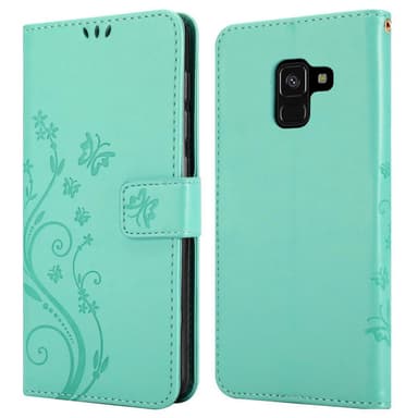 Samsung Galaxy A8 2018 lommebokdeksel Blomster (turkis)