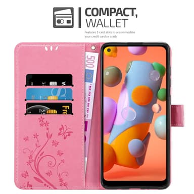 Samsung Galaxy A11 / M11 lommebokdeksel Blomster (rosa)