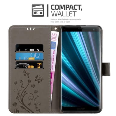 Sony Xperia XZ3 lommebokdeksel Blomster (grå)