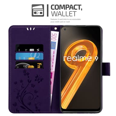 Realme 9 4G / 9 PRO+ lommebokdeksel Blomster (lilla)