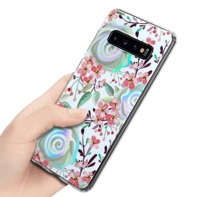 Samsung Galaxy S10 4G lommebokdeksel Blomster (hvit)