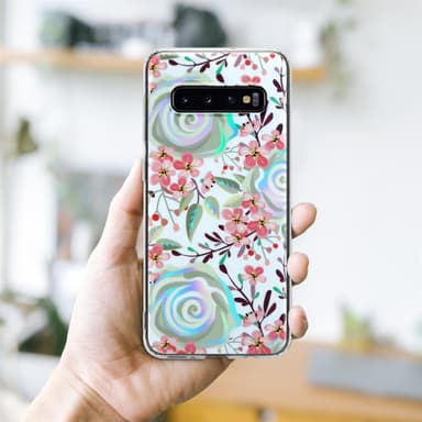 Samsung Galaxy S10 4G lommebokdeksel Blomster (hvit)