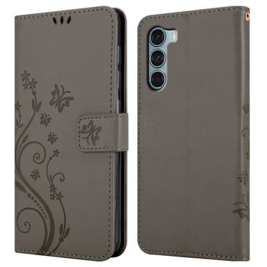Motorola MOTO G200 5G lommebokdeksel Blomster (grå)