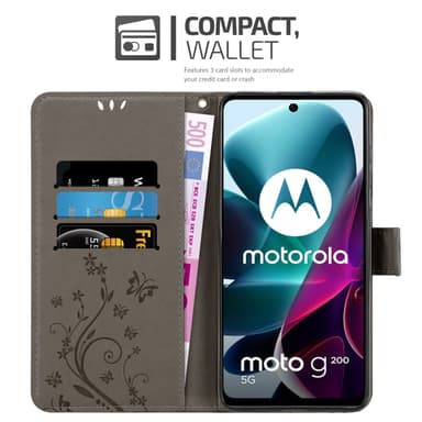 Motorola MOTO G200 5G lommebokdeksel Blomster (grå)